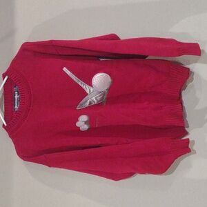 Scottish Isle by Bernette mens medium red crewneck embroidered‎ golf sweater